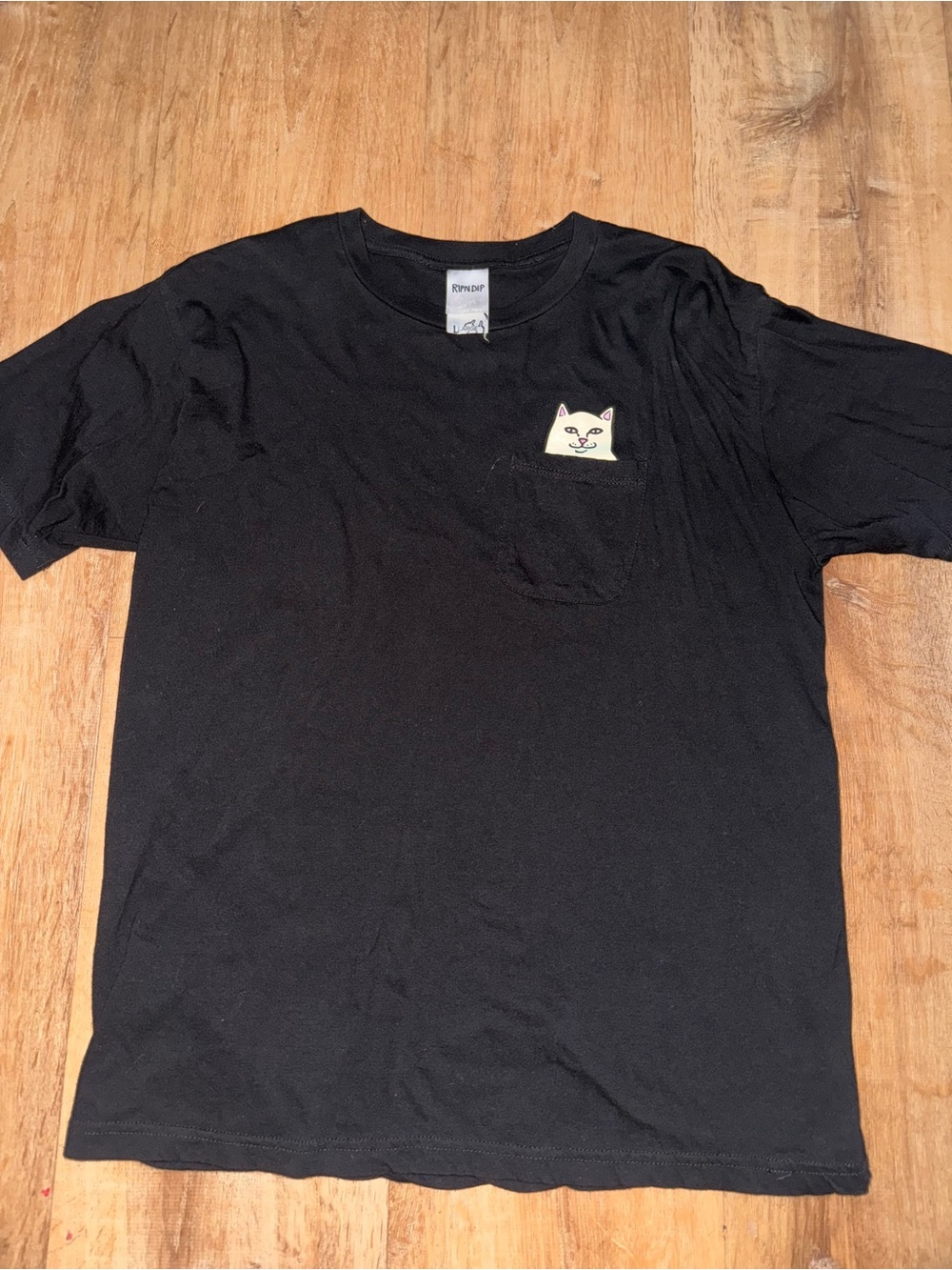 Ripndip Black Short-Sleeve Tee with Cream Pocket Cat